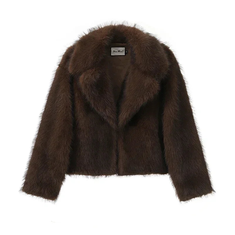 PoshHi Women's Real Faux Fur Fuzzy Jacket